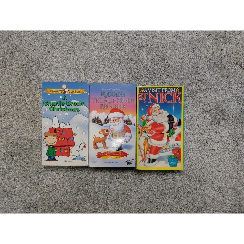 Lot Of 3 90s Christmas Animated Classics VHS Rudolph Charlie Brown St Nick Holid